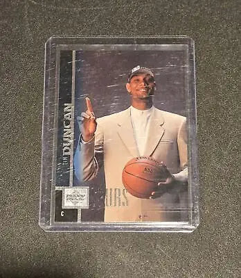 Tim Duncan basketball card from 1997-98 Upper Deck #114 featuring his iconic pose