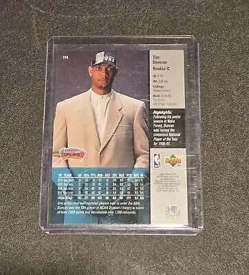 Tim Duncan rookie card from 1997-98 Upper Deck #114 showcased in pristine condition