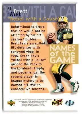 Brett Favre trading card from 1997 Collector’s Choice #71 showcasing football legacy