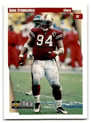 Football trading card of San Francisco 49ers player Dana Stubblefield in red and white