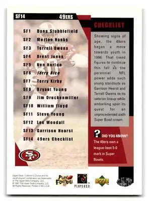 1997 Collector’s Choice San Francisco 49ers #SF14 football card checklist image