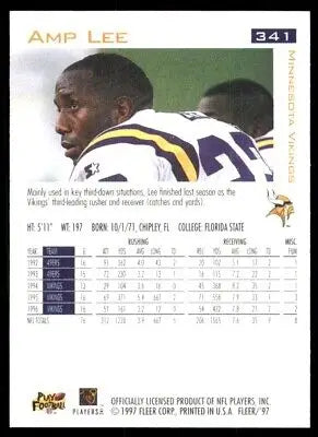 Fleer Amp Lee Minnesota Vikings football card from 1997 featuring Amp Lee