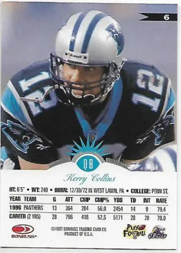 1997 Leaf #6 Kerry Collins NM-MT Panthers football card with original gloss finish