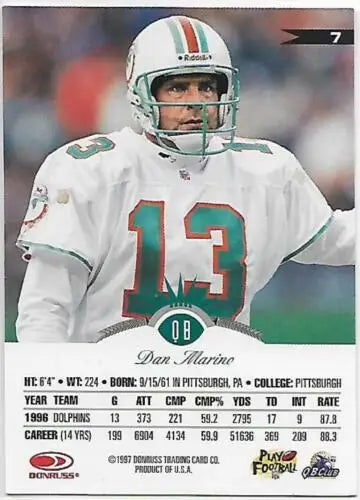 1997 Leaf #7 Dan Marino NM-MT Dolphins card, original gloss condition, typically sells well