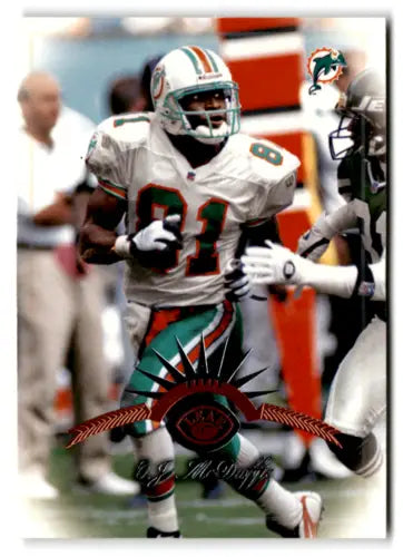 1997 Leaf O.J. McDuffie NM-MT Dolphins football card with original gloss features