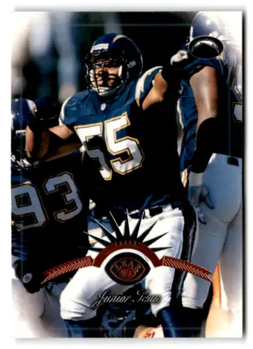 Football player in uniform, Junior Seau, original gloss, Mint Chargers collectible card