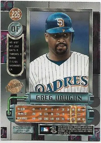 1997 Metal Universe #226 Greg Vaughn baseball card showcases original gloss and rarity