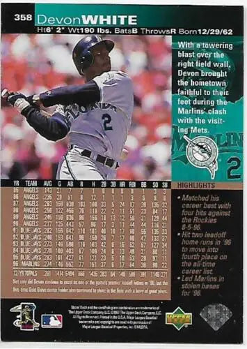 Devon White baseball card from 1997 Upper Deck, original gloss, NM condition, Marlins