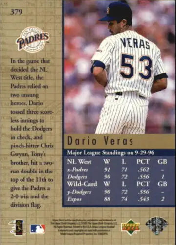 1997 Upper Deck #379 Dario Veras NM-MT RC Rookie Padres original gloss baseball card