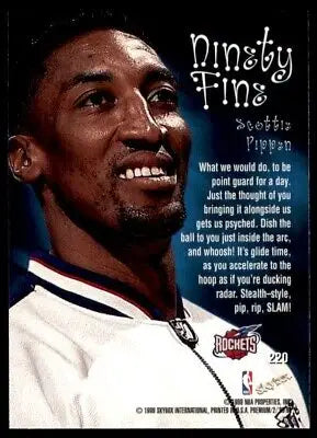 Scottie Pippen basketball card from 1998-99 SkyBox Premium Ninety Fine #220