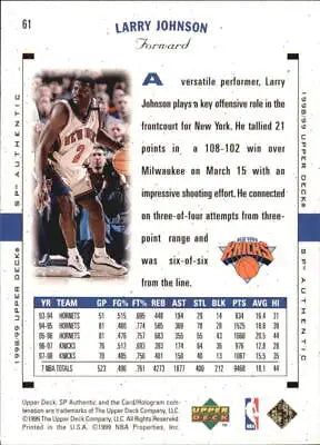 Larry Johnson 1998-99 SP Authentic basketball card New York Knicks NM-MT condition