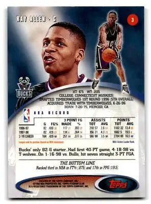 Ray Allen 1998-99 Stadium Club trading card showcasing his iconic basketball career