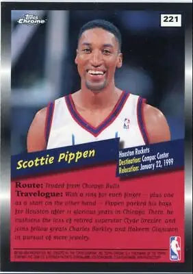 Scottie Pippen basketball card from 1998-99 Topps Chrome Movin, Houston Rockets #221