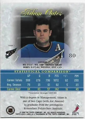 Adam Oates hockey card 1998-99 Topps Gold Label NM-MT original gloss for collectors