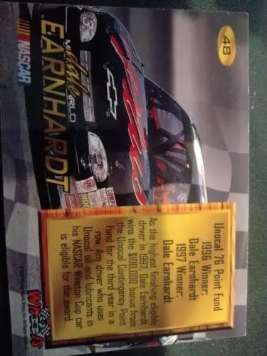 Dale Earnhardt racing card from 1998 Wheels High Gear Unocal 76 Point Fund Winner series