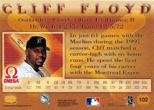 Cliff Floyd baseball card from 1998 Pacific Omega featuring original gloss finish