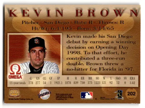 Kevin Brown baseball card 1998 Pacific Omega original gloss EX/NM Padres ID:58838