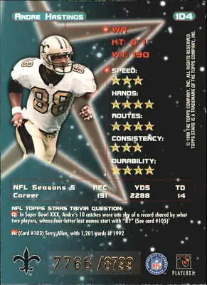 1998 Topps Stars #104 Andre Hastings New Orleans Saints NFL Football card for sale