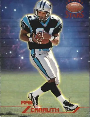 Rae Carruth in uniform on 1998 Topps Stars NFL Football Card showcasing Carolina Panthers