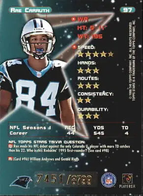 1998 Topps Stars #97 Rae Carruth NFL Football Card from the Carolina Panthers