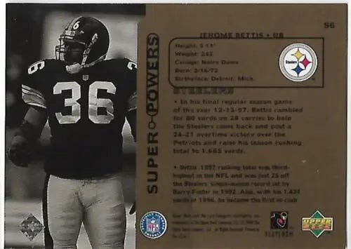 Football trading card of Jerome Bettis, Pittsburgh Steelers, with original gloss finish