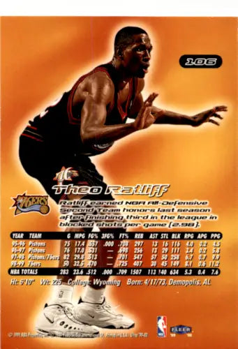 Theo Ratliff basketball card from 1999-00 Fleer Ultra featuring original gloss and near mint condition