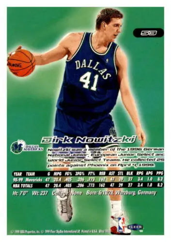 1999-00 Fleer Ultra #53 Dirk Nowitzki card with original gloss, NM Mavericks collectible