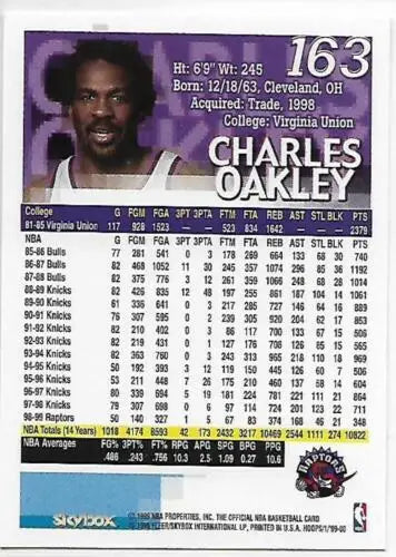 1999-00 Hoops #163 Charles Oakley basketball card showcasing original gloss quality