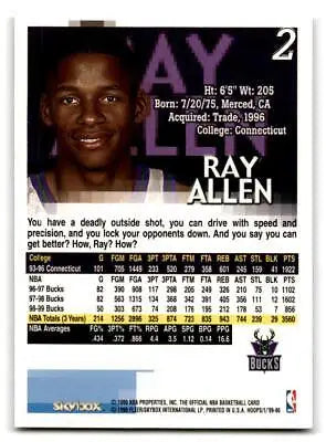 Ray Allen trading card from 1999-00 Hoops #2 showcasing basketball memorabilia