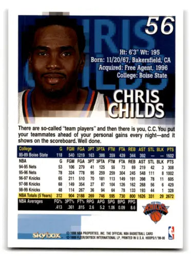 1999-00 Hoops #56 Chris Childs basketball card original gloss excellent Knicks