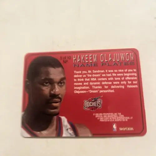 1999-00 Hoops 5NP Hakeem Olajuwon Name Plates HOF basketball card for collectors