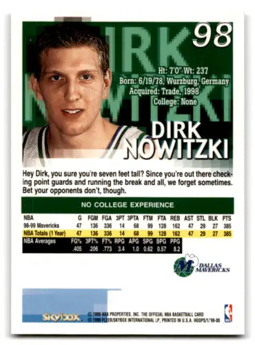 Dirk Nowitzki basketball card 1999-00 Hoops excellent Mavericks original gloss