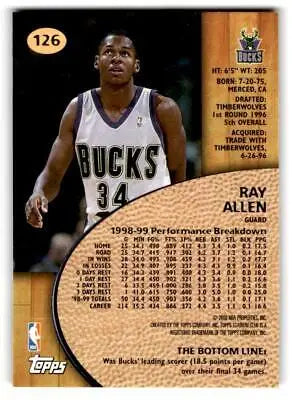 Ray Allen 1999-00 Stadium Club #126 trading card for basketball collectors