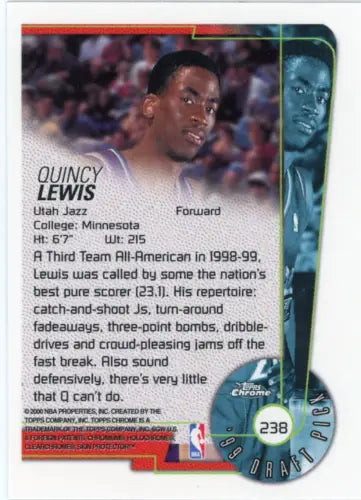 1999-00 Topps Chrome Quincy Lewis Rookie Card for Utah Jazz in NM-MT condition