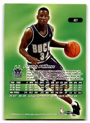 Ray Allen trading card from 1999-00 Ultra #3 showcasing his basketball prowess