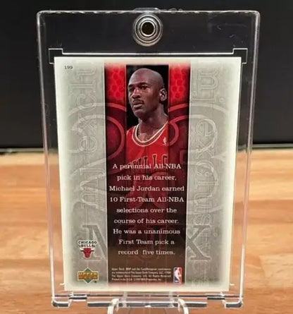 Michael Jordan basketball card in protective case from 1999-00 Upper Deck MVP MJ Exclusives