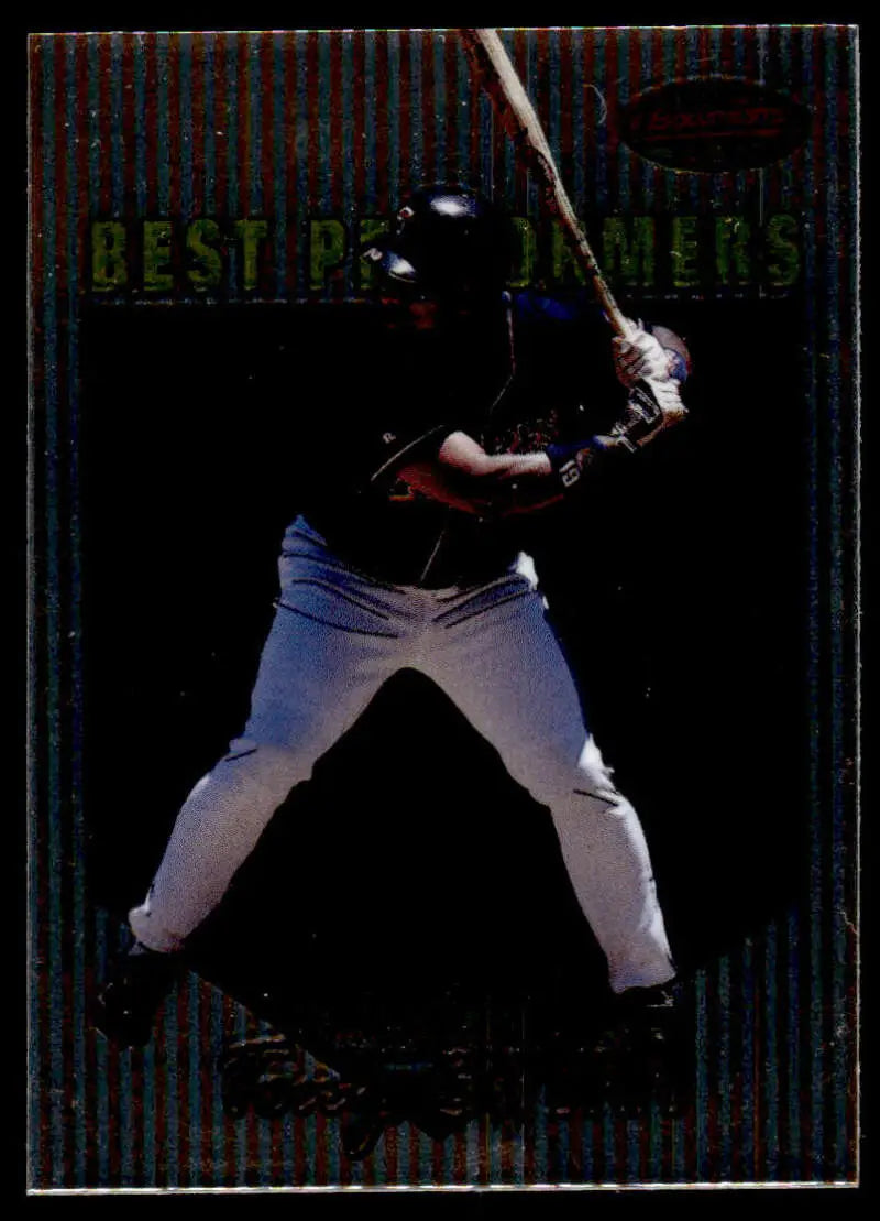 Baseball player in batting stance wearing white pants and dark jersey for Tony Gwynn San Diego Padres card