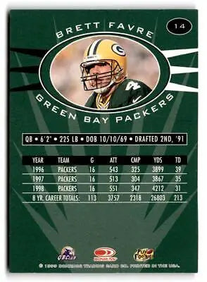 Brett Favre football card from 1999 Donruss Preferred QBC #14 collectible edition