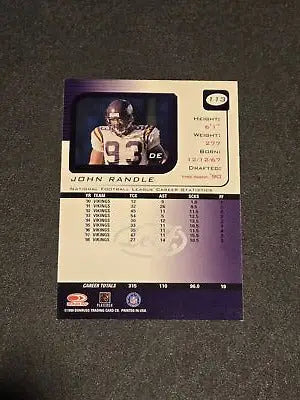 John Randle football card from 1999 Leaf Rookies & Stars #113 collectible series