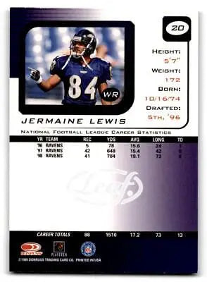 Jermaine Lewis football card from 1999 Leaf Rookies & Stars trading cards collection