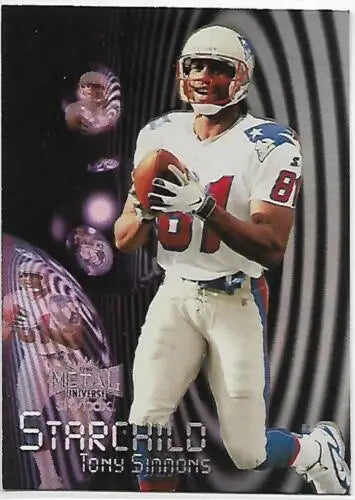 1999 Skybox Metal Universe Starchild Tony Simmons football card with original gloss