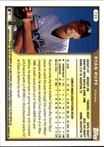 1999 Topps Traded Ryan Rupe NM-MT RC card featuring original gloss, typically sells well