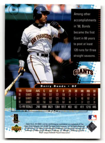 Barry Bonds 1999 UD Ionix #51 baseball card with original gloss, Giants collectible