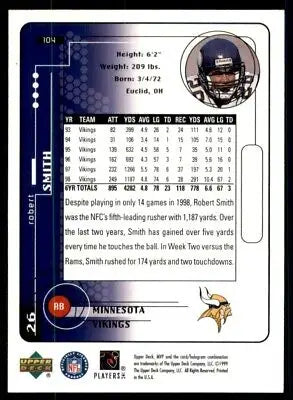 Robert Smith football card from 1999 Upper Deck MVP Minnesota Vikings #104