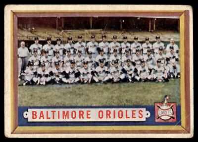 Vintage baseball card of the Baltimore Orioles from 1957 Topps trading cards