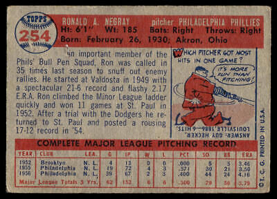 1952 Topps baseball card featuring Ron Negray of the Philadelphia Phillies trading cards