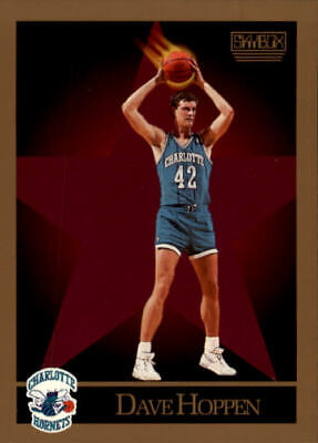 Basketball player in Charlotte Hornets jersey holding ball, Dave Hoppen Charlotte card