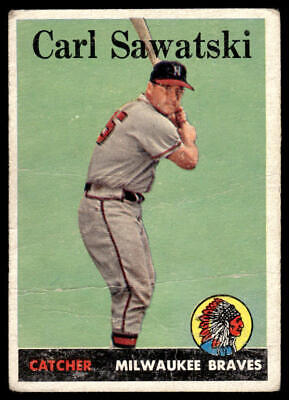 Vintage 1958 Topps #234 Carl Sawatski baseball card in batting stance, collectible trading cards