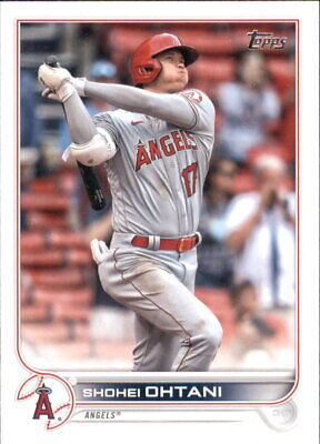 Baseball card of Shohei Ohtani in gray road uniform for Los Angeles Angels