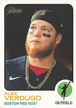 Alex Verdugo Boston Red Sox in Navy Cap on 2022 Topps Heritage Baseball Card